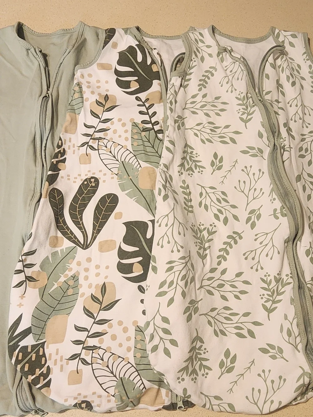 Green Botanical Baby Sleep Sacks - Set of 3